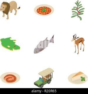 Safari icons set, isometric style Stock Vector