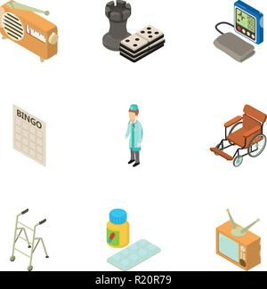 Aged icons set, isometric style Stock Vector