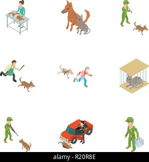 Dog protection icons set, isometric style Stock Vector