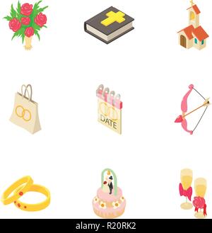 Wedding day icons set, isometric style Stock Vector