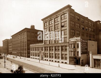 Photograph of the exterior of the Eastman Kodak Co factory and main office. Rochester, New York. Dated 1905