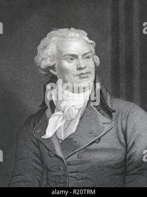 Georges Jacques Danton (1759-1794) French revolutionary leader. Lost power to Robespierre during the Reign of Terror and was guillotined. Engraving. Stock Photo