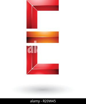 Vector Illustration of Red and Orange Geometrical Glossy Letter E isolated on a White Background Stock Vector