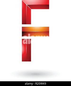 Vector Illustration of Red and Orange Geometrical Glossy Letter F isolated on a White Background Stock Vector