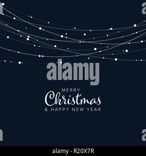 Minimalist Christmas flyer  card temlate with white abstract lights  on dark background Stock Vector