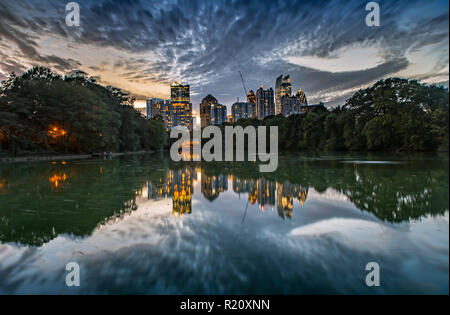 Atlanta Skyline from Piedmont Park at Dusk Stock Photo