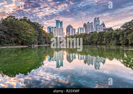 Atlanta Skyline from Piedmont Park at Dusk Stock Photo