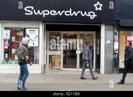 Branch of Superdrug pharmacy and cosmetics store in Peckham, South London Stock Photo