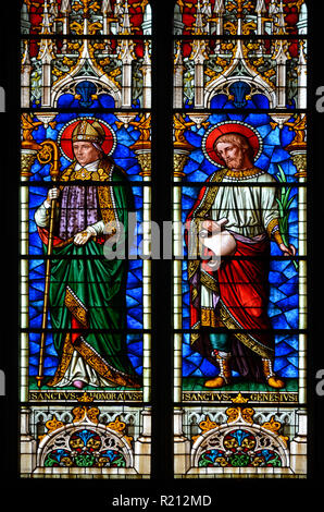 Stained Glass Windows of Saint Honoratus & Saint Genesius in the Church of Saint Trophime Arles Provence France Stock Photo