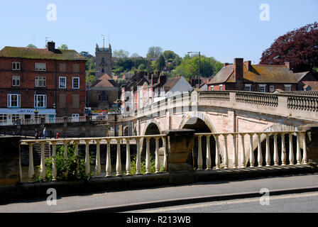 Road bridge over the river Severn at Bewdley, Worcestershire, England, with town beyond Stock Photo