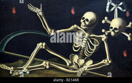 Human Skeleton. Detail from Oil Painting Vanité Macabre c17th Anon Stock Photo