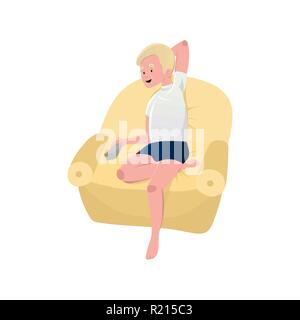 Single guy watching TV vector illustration. Stock Vector