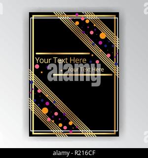 Golden black page template for weba and print dots and lines art deco geometric design futuristic for web page and print , menu decoration and book co Stock Vector