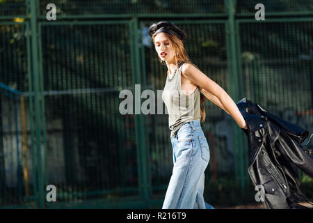 Trendy skinny fashion model wearing nice stylish accessories Stock Photo