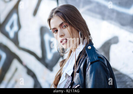 Model with pleasant appearance wearing nice trendy clothes Stock Photo