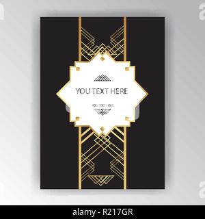 Modern golden black page background for print and web art deco , art novo page template. Line art geometric elegant pattern. Stock Vector