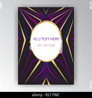 Art Deco creative background, neon golden colors page template for print and web decoration . Stock Vector