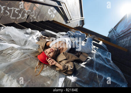 Famous French model showing amazing poses posing for cover Stock Photo