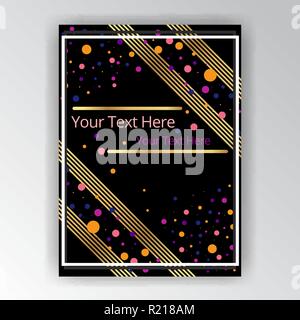 Golden black page template for weba and print dots and lines art deco geometric design futuristic for web page and print , menu decoration and book co Stock Vector