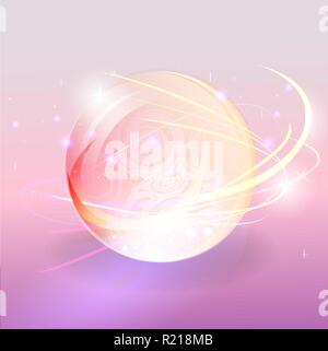 Shining magic pink  violet bubble with motion lights, cute fairy sphere stars Stock Vector