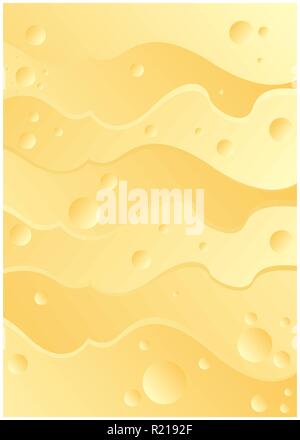 Cheese abstract yellow background , creative flat pattern. Milk food, appetizing cheese texture with large holes. Vector illustration of a useful meal Stock Vector