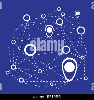 Vector illustration of connection with triangles and spot , blue and white flat clean  illustration for web and print Stock Vector
