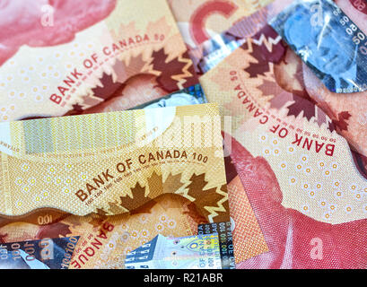 canadian money in a pocket of a blue jeans Stock Photo