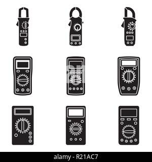 Digital multimeter icon set. Measuring instrument. Silhouette vector Stock Vector