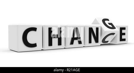 White cubes with flip cube create words - change and chance - on a white table, three-dimensional rendering, 3D illustration Stock Photo