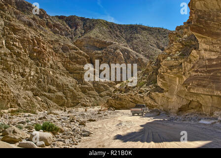 Vehicle in Split Mountain Gorge in Anza Borrego Desert State Park, Sonoran Desert, California, USA Stock Photo