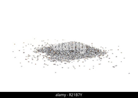 Lot of whole czech blue poppy seeds heap isolated on white background Stock Photo