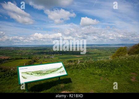 Coaley Peak, Gloucestershire, UK - 14th May 2014: Information signboard at Coaley Peak viewpoint. The view over The Severn Vale from the Cotswold escarpment near Nympsfield, Gloucestershire, UK Stock Photo