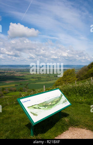 Coaley Peak, Gloucestershire, UK - 14th May 2014: Information signboard at Coaley Peak viewpoint. The view over The Severn Vale from the Cotswold escarpment near Nympsfield, Gloucestershire, UK Stock Photo