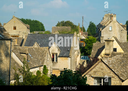 Higgledy-piggledy rooftops in quaint Bisley village, The Cotswolds, Gloucestershire, UK Stock Photo