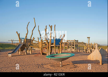 Children’s amusement park and play area with various play items, Montrose seafront, Angus, Scotland UK Stock Photo