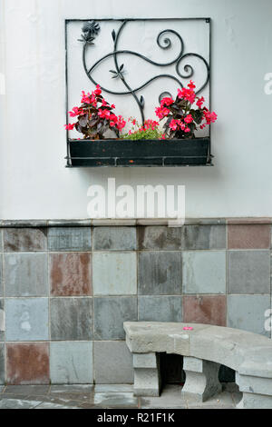 Decor in the breezeway lobby of the Anahi boutique hotel Quito