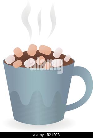 Colorful poster with blue mug of hot chocolate, marshmallow Vector illustration Stock Vector