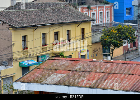 Rooftops and streets of La Mariscal neighborhood, Quito, Pichincha, Ecuador Stock Photo