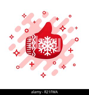 Red mitten thumb up vector icon. Like signs. Red Christmas mitten isolated on white background. Stock Vector