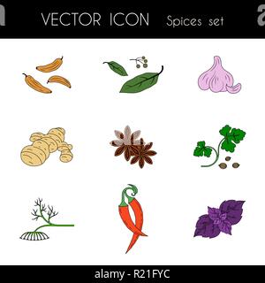 Spices set of colored icons. Vector image Stock Vector