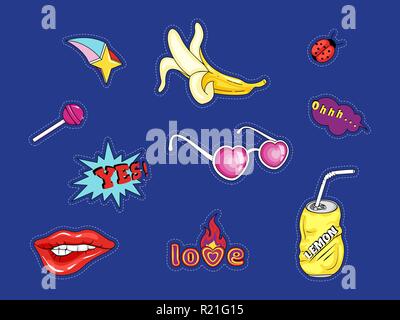 Fashion Patches In Cartoon 80s-90s Comic Style. Royalty Free SVG, Cliparts,  Vectors, and Stock Illustration. Image 81388260.