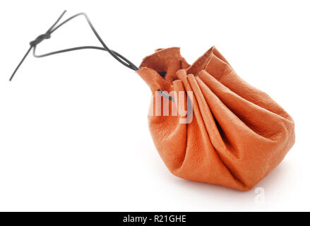 Leather coin pouch isolated over white background Stock Photo
