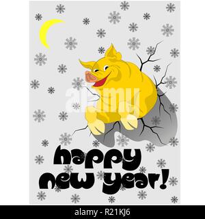 yellow symbol of 2019 on black and white background of happy new year Stock Vector