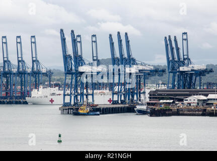 Port at the Pacific entrance of the Panama Canal Stock Photo