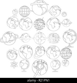 Globe Earth icons set. Outline illustration of 25 Globe Earth vector icons for web Stock Vector