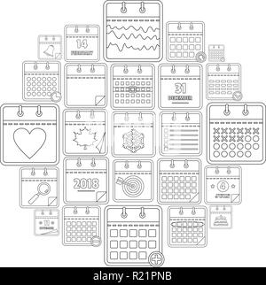 Calendar icons set. Outline illustration of 25 calendar vector icons for web Stock Vector