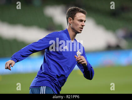 Northern Ireland's Jonny Evans warms up ahead of the International Friendly at The Aviva Stadium, Dublin. Stock Photo