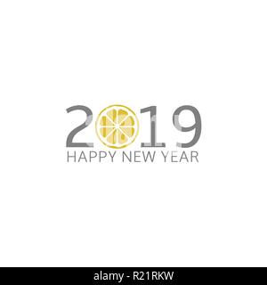 2019 Happy New Year Halved orange icon Food and holidays concept Vector Illustration Stock Vector