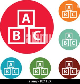 Education abc blocks icons circle set vector isolated on white background Stock Vector