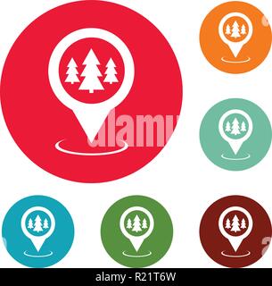 Forest map pointer icons circle set vector isolated on white background Stock Vector